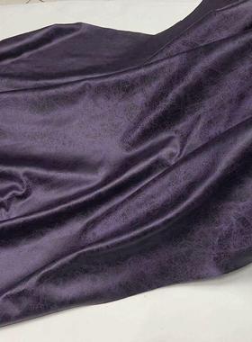 麂皮绒面料 春秋风衣包裙 深紫色底紫黑色树皮裂纹烫花弹力布料