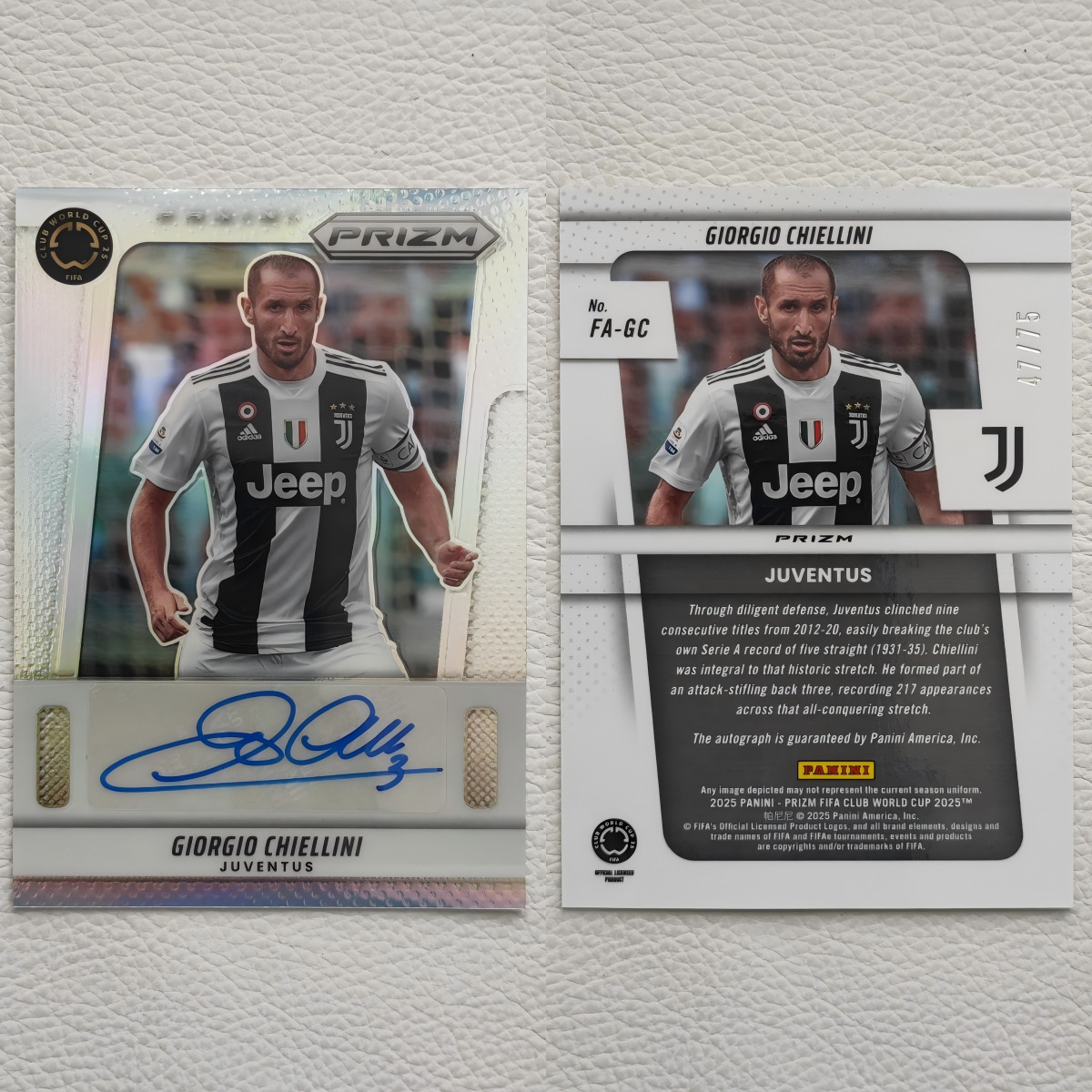 Panini 世俱杯Prizm元年 尤文图斯 基耶利尼 亲笔签字 球星卡周边