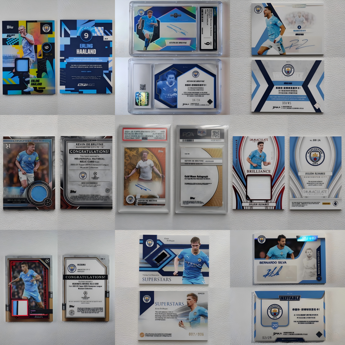 Topps PANINI 曼城 哈兰德 德布劳内 福登签名球衣球星卡周边礼物