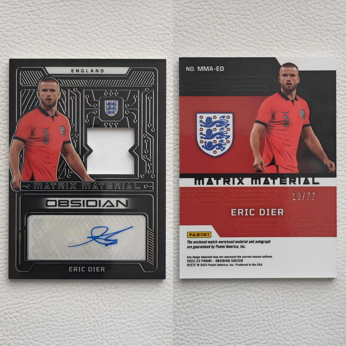 Panini Obsidian 戴尔 ERIC DIER 亲签 签字球衣物料球星卡