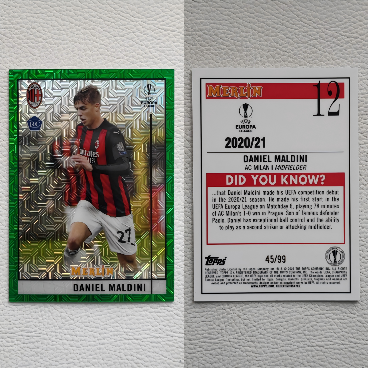 Topps MerlinChrome元年 AC米兰 马尔蒂尼 MALDINI 新秀 球星卡