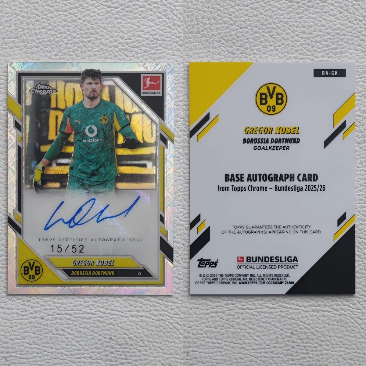 Topps 德甲Chrome 多特蒙德 科贝尔 亲签 签名 签字 球星卡