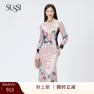 古色商场同款冬季高端名媛蕾丝妈妈婚宴礼服连衣裙
