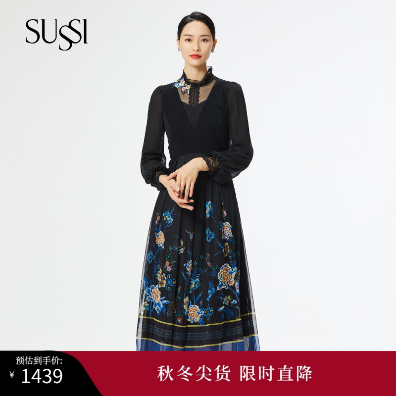 黑色高领经典X型连衣裙