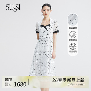 复古风经典 月光白法式 波点连衣裙 古色24夏商场同款 SUSSI