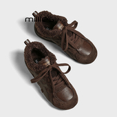 MILLIE 潮Z 女秋冬百搭小众设计感轻便休闲运动鞋 妙丽加绒德训鞋