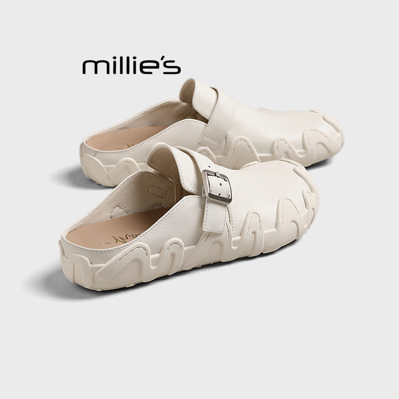 MILLIE'S/妙丽2026春夏款圆头厚底包头拖鞋女休闲风一脚蹬勃肯鞋Q