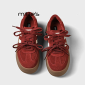 百搭板鞋 MILLIE 女2026秋季 厚底系带休闲运动鞋 妙丽红色德训鞋