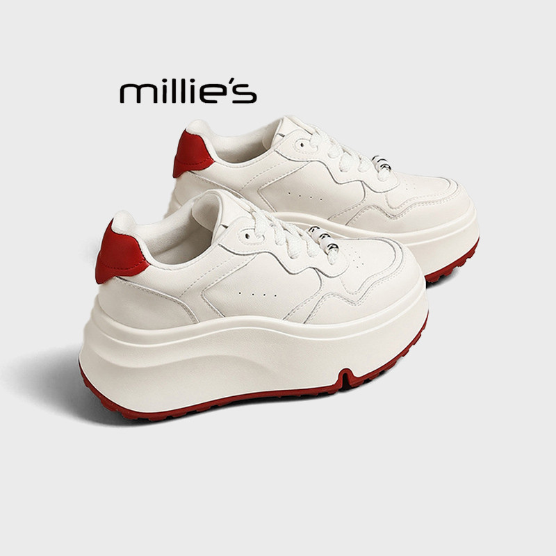 MILLIE'S/妙丽2026春款休闲厚底小白鞋女百搭增高松糕厚底板鞋