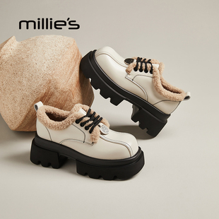 新款 妙丽系带厚底加绒乐福鞋 冬季 女英伦风增高小皮鞋 MILLIE