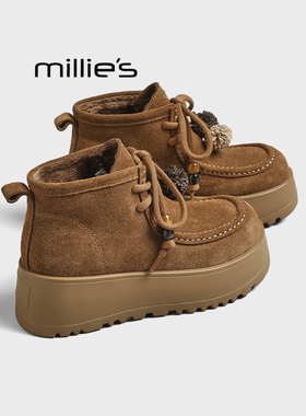 MILLIE'S/妙丽勃肯短靴女2025新款秋冬复古百搭小个子增高马丁靴Z