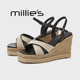 休闲凉鞋 妙丽露趾坡跟复古褶皱编织麻绳度假风时尚 女 MILLIE