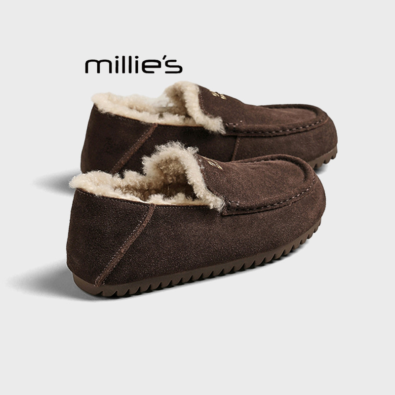 MILLIE'S/妙丽真皮豆豆棉鞋女冬季新款外穿加绒保暖一脚蹬毛毛鞋Q,女鞋,乐福鞋（豆豆鞋）,淘宝优惠券,粉丝福利购,淘宝优惠卷