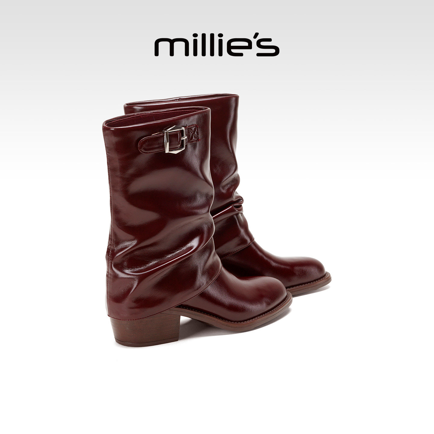 MILLIE'S/妙丽2026新款复古大筒围褶皱堆堆靴女一脚蹬西部牛仔靴