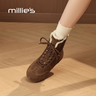 加绒保暖系带马丁靴Z 妙丽真皮勃肯短靴女2025秋冬新款 MILLIE