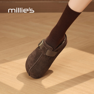 MILLIE'S/妙丽真皮厚底内增高勃肯鞋小个子冬季加绒外穿德训鞋女