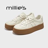 厚底小个子休闲鞋 MILLIE 真皮德训鞋 系带运动板鞋 妙丽2026新款