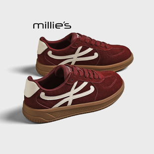 百搭休闲运动女板鞋 MILLIE 2025秋款 妙丽本命年红色厚底德训鞋