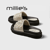 外穿高跟沙滩鞋 MILLIE 女凉鞋 2026夏季 妙丽真皮水钻厚底拖鞋