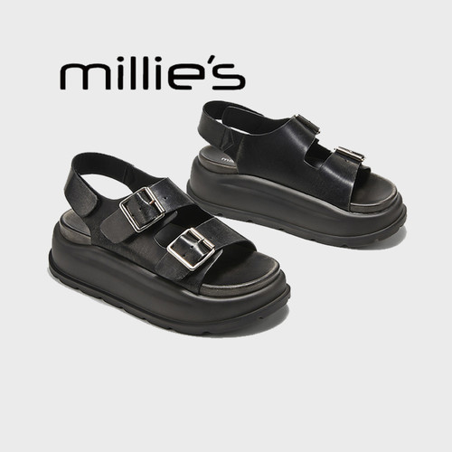 MILLIE'S/妙丽真皮厚底凉鞋女