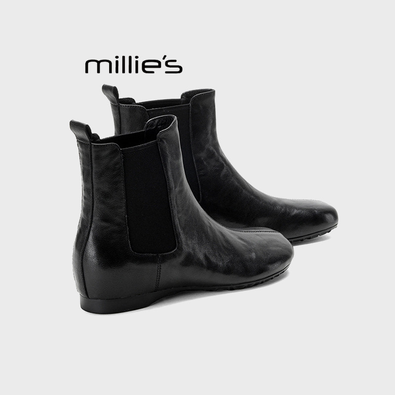 MILLIE'S/妙丽英伦风真皮切尔西弹力靴秋冬短靴圆头通勤百搭踝靴Z