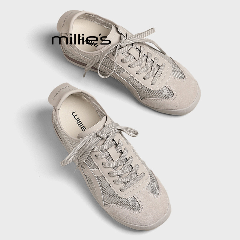 MILLIE'S/妙丽蕾丝网纱内增高德训鞋女2026夏季休闲阿甘透气板鞋Z