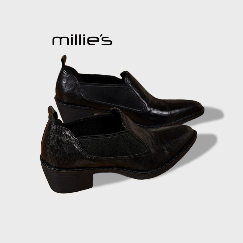 MILLIE'S/妙丽小皮鞋女秋季新款羊皮粗跟深口单鞋通勤百搭乐福鞋,女鞋,乐福鞋（豆豆鞋）,淘宝优惠券,粉丝福利购,淘宝优惠卷