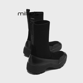 MILLIE 弹力靴瘦瘦靴女Z 时尚 妙丽厚底增高毛线筒休闲短靴秋冬款