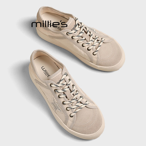 MILLIE'S/妙丽透气网面做旧板鞋