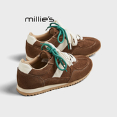 雨鞋 MILLIE 春季 内增高百搭休闲运动鞋 妙丽复古风反绒皮德训鞋