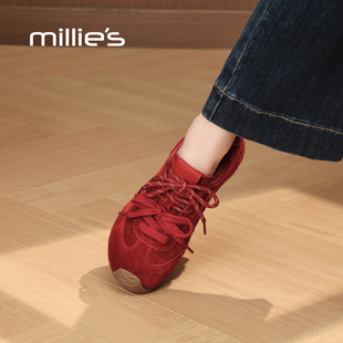 MILLIE'S/妙丽2026新款复古芭蕾风德训鞋平底百搭重工阿甘鞋休闲