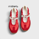MILLIE 女厚底一字扣芭蕾风防水鞋 妙丽红色珍珠玛丽珍雨鞋