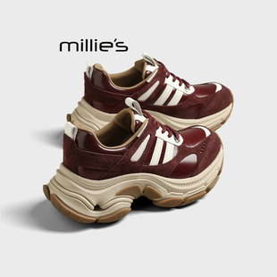 新款 女鞋 真皮松糕厚底时尚 MILLIE 老爹鞋 妙丽2025年秋季 休闲鞋