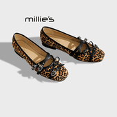 平底单鞋 妙丽春季 MILLIE 豹纹玛丽珍鞋 圆头防水女鞋 时尚 百搭Q