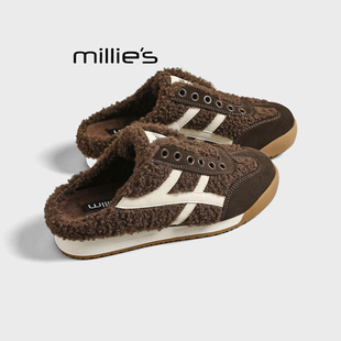 新款 德训鞋 女时尚 MILLIE 一脚蹬休闲鞋 妙丽冬季 运动加绒阿甘鞋