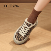 百搭休闲鞋 MILLIE 豹纹德训鞋 女加绒系带厚底板鞋 妙丽2026新款