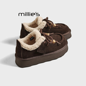 妙丽秋冬新款 勃肯鞋 MILLIE 女加绒保暖厚底棉鞋 系带绒面雪地靴Z