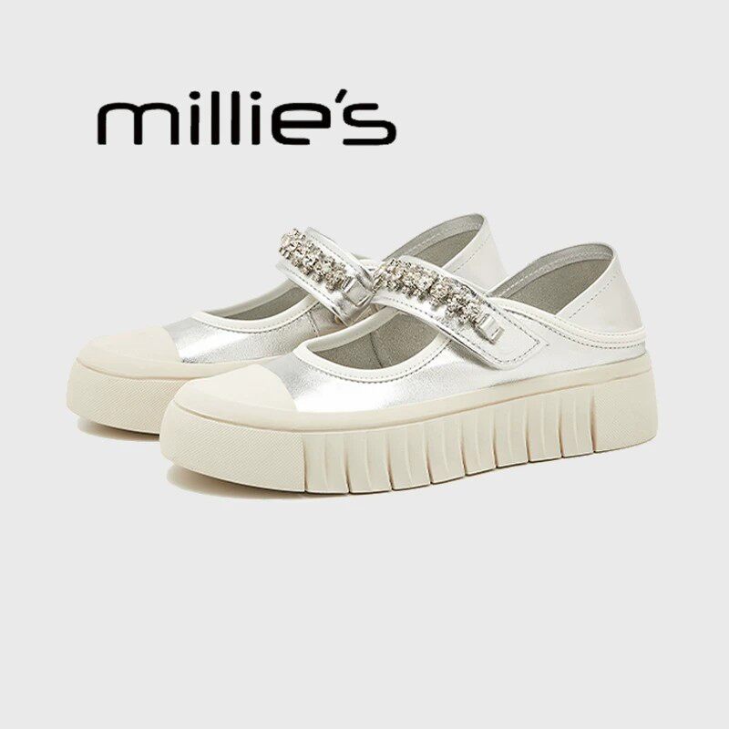 MILLIE'S/妙丽2026夏款厚底休闲鞋百搭魔术贴松糕网纱玛丽珍鞋女