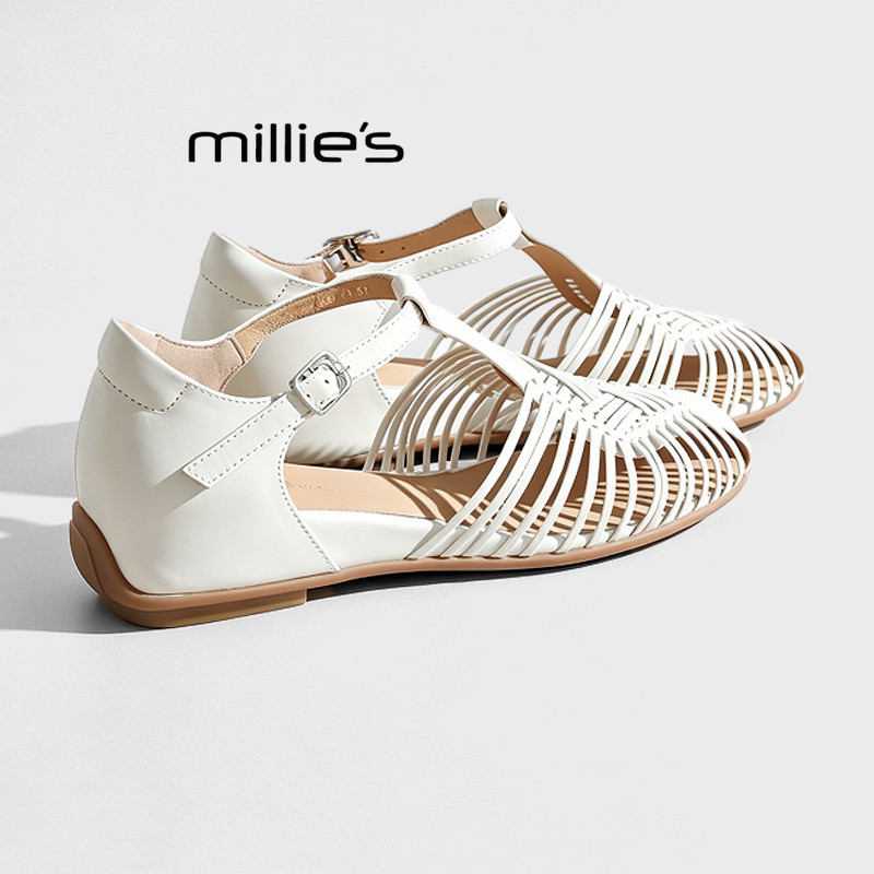 MILLIE'S/妙丽夏季款编织罗马凉鞋女镂空小众设计T字带包头凉鞋Z
