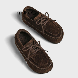 女冬款 妙丽加绒乐福鞋 复古皮鞋 平底单鞋 MILLIE 老钱风勃肯女鞋