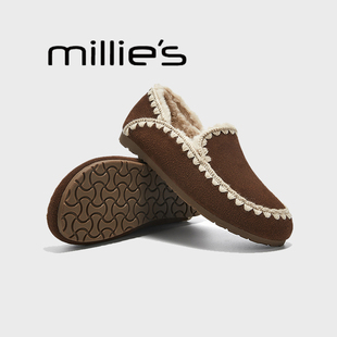 加绒保暖磨砂皮平底懒人鞋 MILLIE 女冬季 妙丽反绒皮全包勃肯鞋