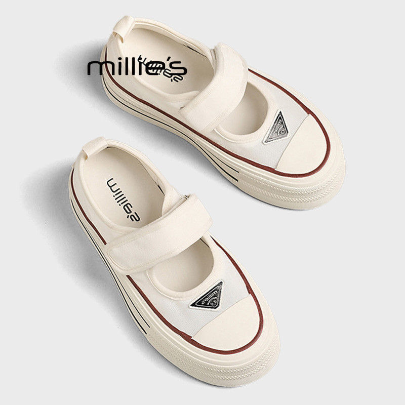 MILLIE'S/妙丽2026夏季魔术贴绝美板鞋女百搭增高网纱透气小白鞋Z