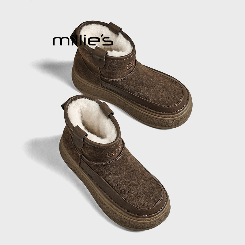 MILLIE'S/妙丽冬季新款真皮保暖厚底时尚雪地靴女休闲松糕底棉靴Z,女鞋,时装靴,淘宝优惠券,粉丝福利购,淘宝优惠卷
