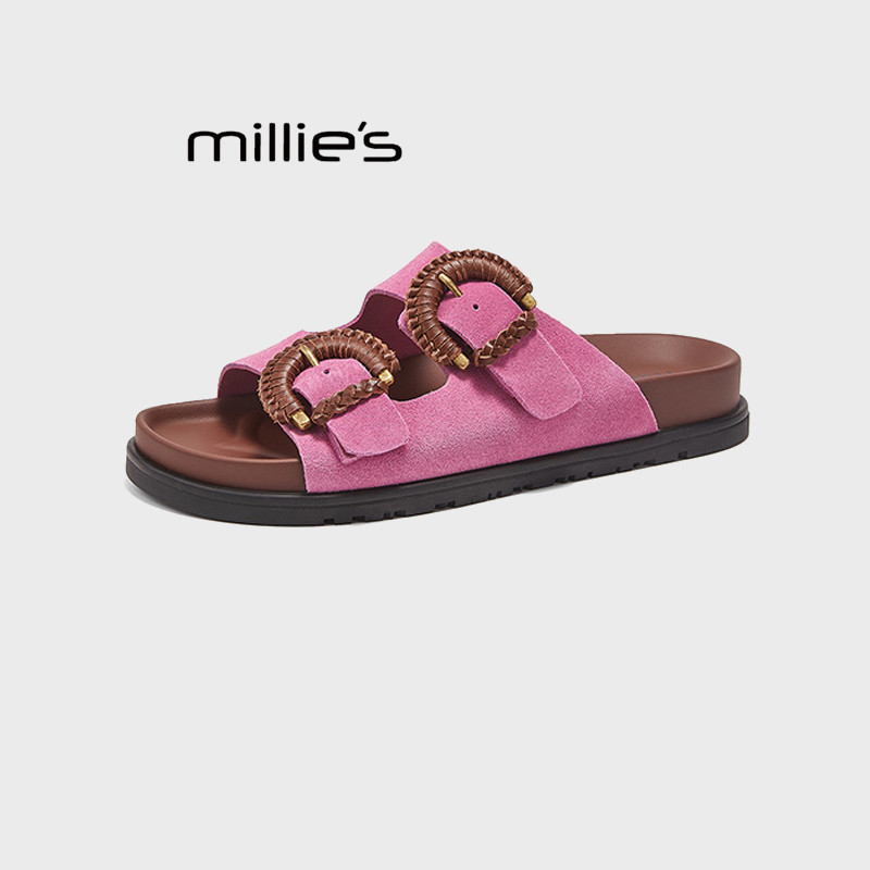 MILLIE'S/妙丽拖鞋女夏外穿2026新款沙滩一字拖时尚百搭平底凉拖Z