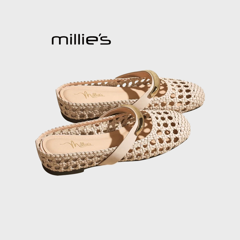 MILLIE'S/妙丽镂空包头凉拖鞋女夏外穿女款新款夏一字带低跟女鞋,女鞋,包头拖,淘宝优惠券,粉丝福利购,淘宝优惠卷