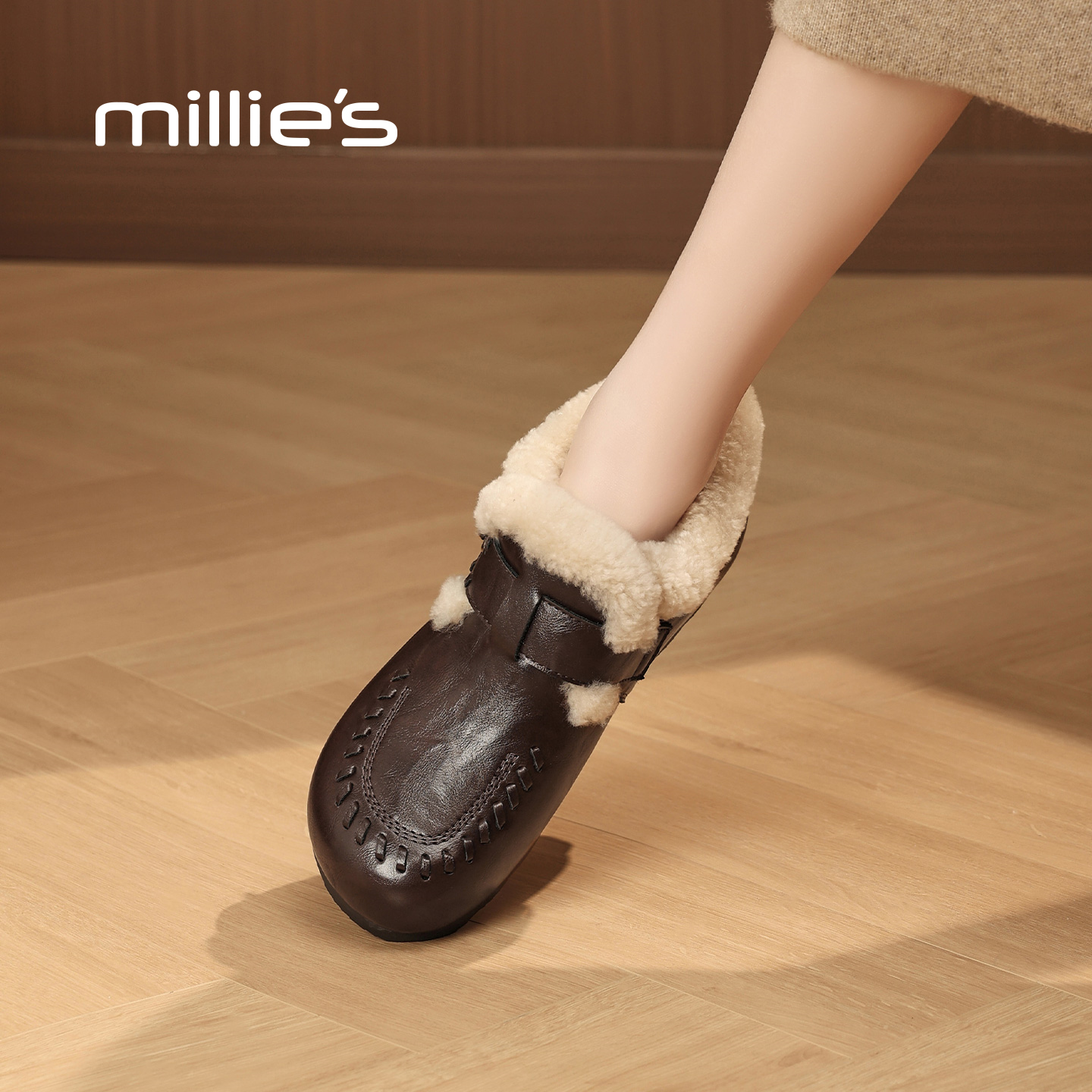 MILLIE'S/妙丽复古加绒毛毛鞋