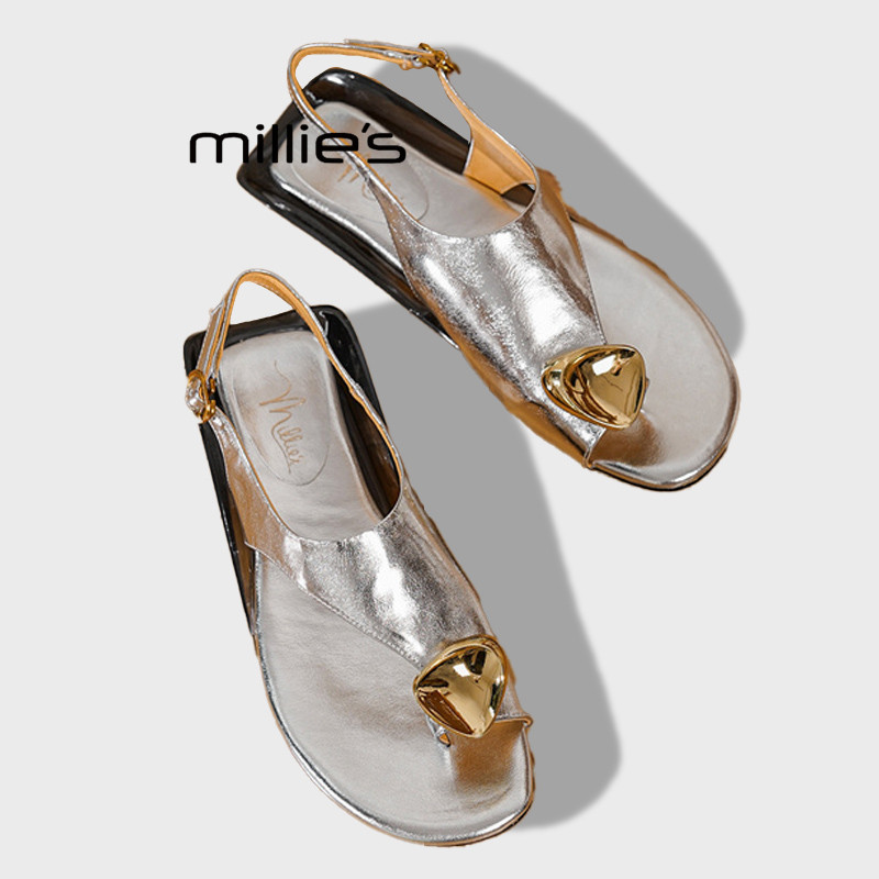 MILLIE'S/妙丽沙滩度假休闲夹趾凉鞋女夏季外穿一字带扣平底凉鞋Z