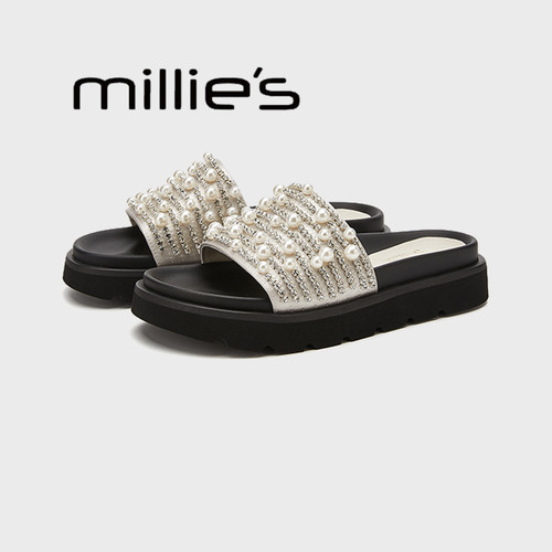 MILLIE'S/妙丽珍珠水钻凉拖鞋女
