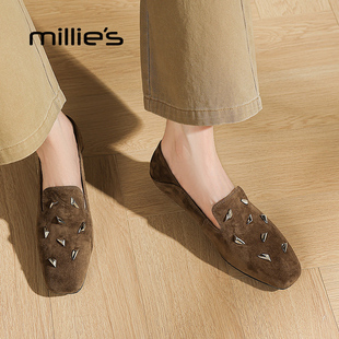 MILLIE'S/妙丽经典款式乐福鞋女2025新款时尚铆钉设计百搭时装鞋