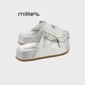 女鞋 妙丽2026夏季 MILLIE 新款 真皮厚底勃肯鞋 皮带扣休闲风拖鞋
